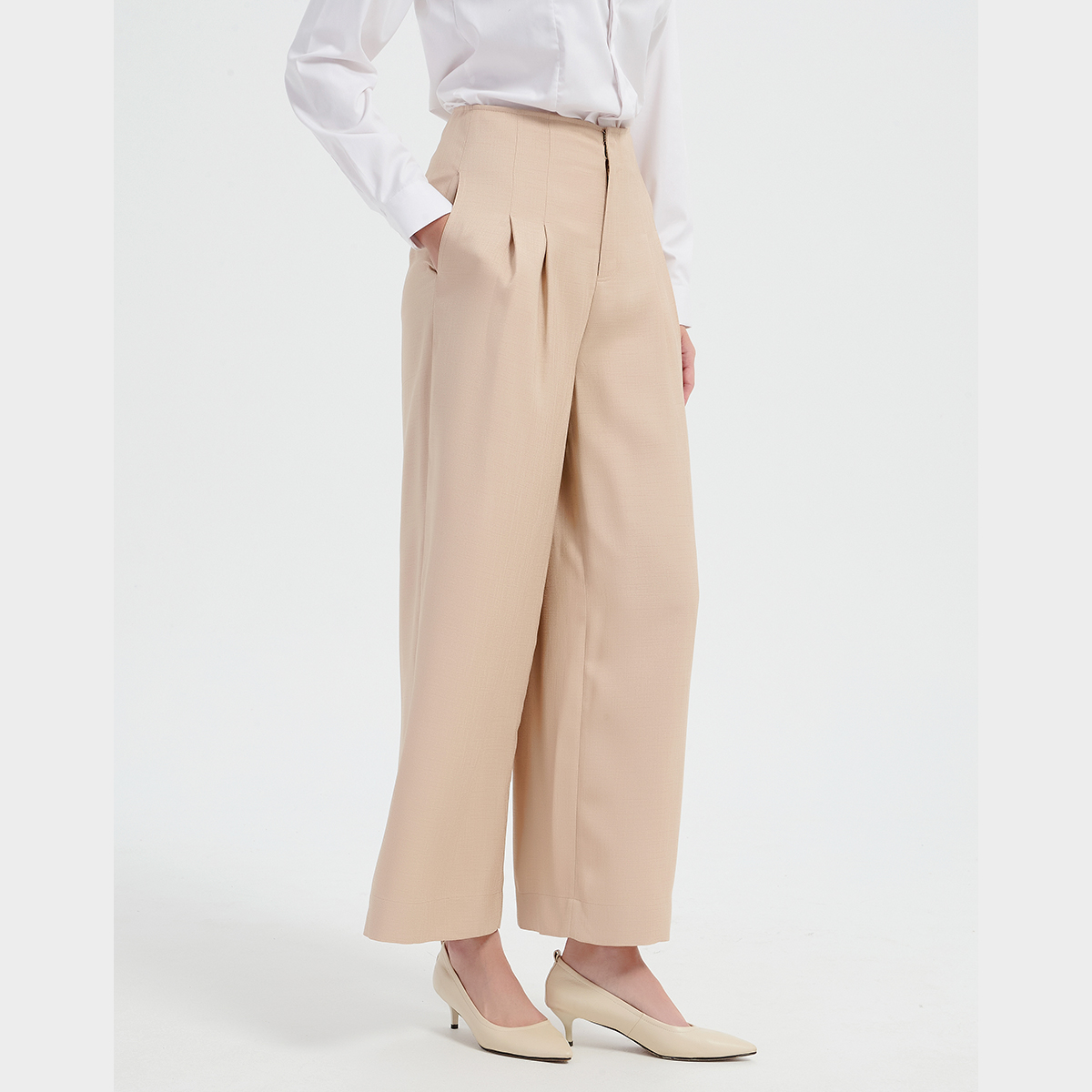 皮尔卡丹女装秋季新款宽松时尚阔腿裤商务通勤女裤子CD54TL014M1 - 图2