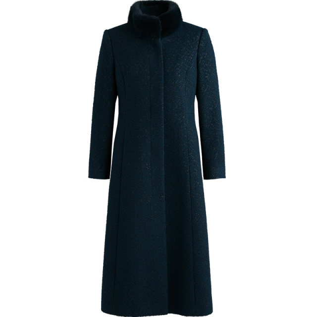 商场同款皮尔卡丹女装墨绿色毛呢长款外套女2025新款P0407CL19G0