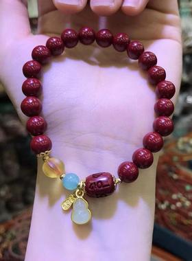 2026蓬森珠宝本命年朱砂单圈手串文玩六字箴言桶珠葫芦手链饰品女