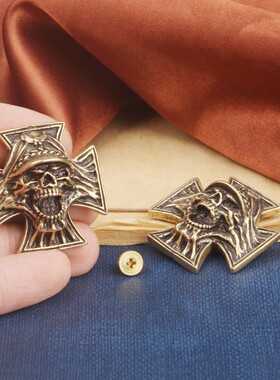 2026纯黄铜十字骷髅头财布扣呐喊骷髅个性皮具装饰扣DIY饰品配件