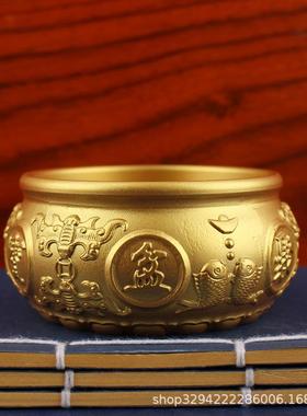 2026黄铜摆件双鱼聚宝盆金色黄铜聚宝盆家用客厅餐厅创意黄铜摆件