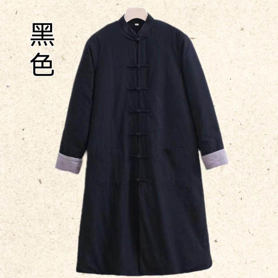 唐装男士长款棉袄冬季加厚保暖棉服棉麻盘扣复古中国风过膝棉上衣,淘宝优惠券,粉丝福利购,淘宝优惠卷