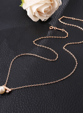 蜜语纪许蜜语朱珠同款平衡木珍珠项链正圆强光小众设计简约锁骨链