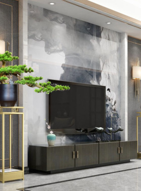 新中式招财迎客松客厅实木摆件