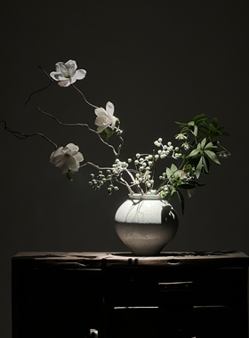 新中式陶瓷玄关枯枝插花桌面摆件