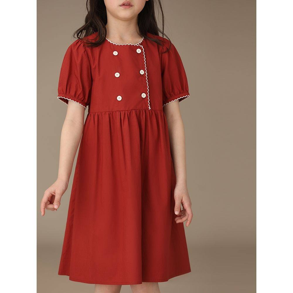 童装夏季新品女童双排扣撞色花边领纯棉公主连衣裙子宽松洋气,淘宝优惠券,粉丝福利购,淘宝优惠卷