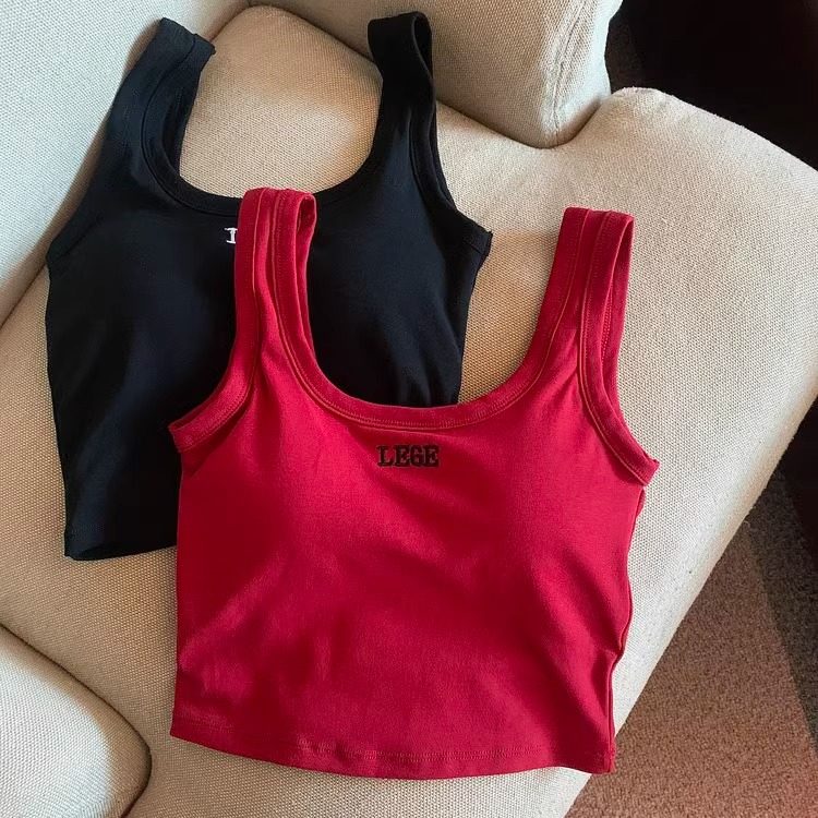 美式复古字母印花红色吊带背心女夏季辣妹风外穿美背修身短款上衣,淘宝优惠券,粉丝福利购,淘宝优惠卷