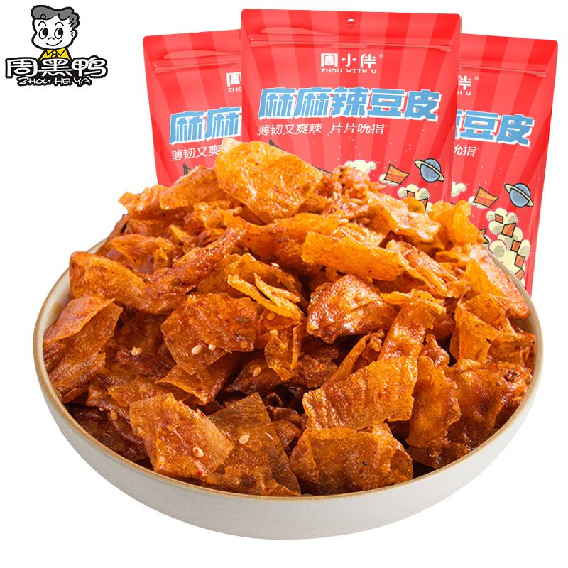 【周黑鸭旗舰店】周黑鸭周小伴麻辣豆皮60gx3袋 大刀肉辣条辣片 - 图0