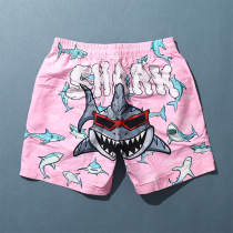 Beach Pants Male Cartoon Shark Print Loose Speed Dry 40% Pants Summer Play Water Surf Swimming Big Flower Pants