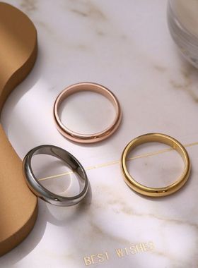 钛钢戒指 欧美日韩戒指女ins简约冷淡风不掉色食指时尚圆弧面指环