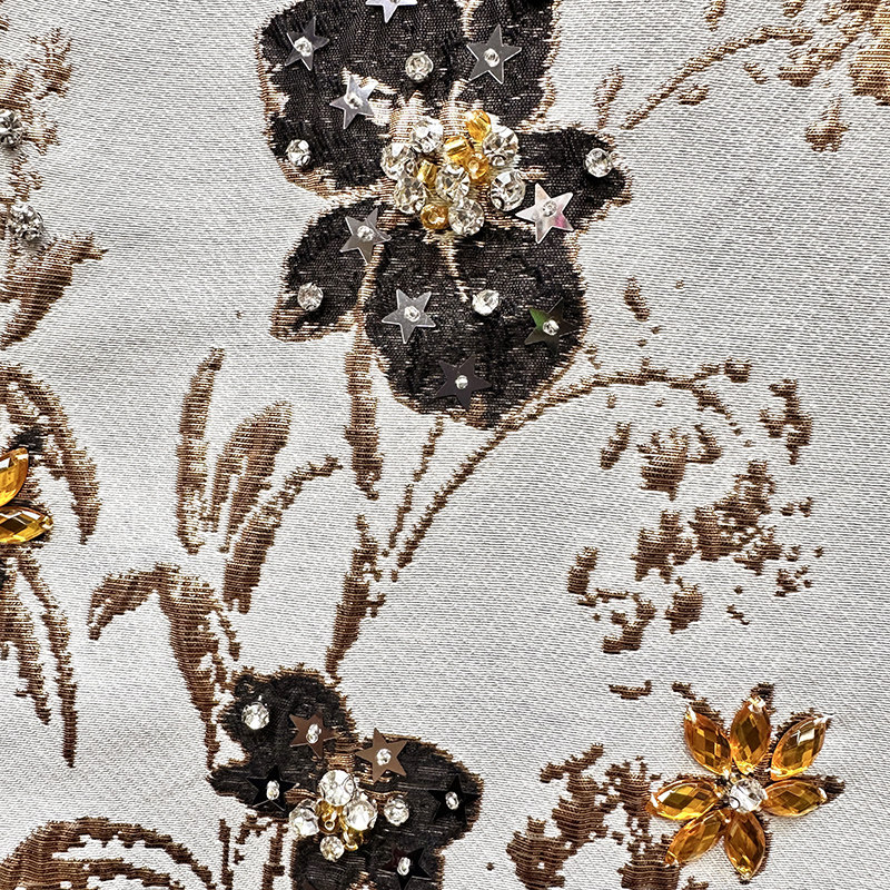 夏季新款女装提花手工镶钻烫金刺绣圆领短袖宽松法式复古连衣裙,淘宝优惠券,粉丝福利购,淘宝优惠卷