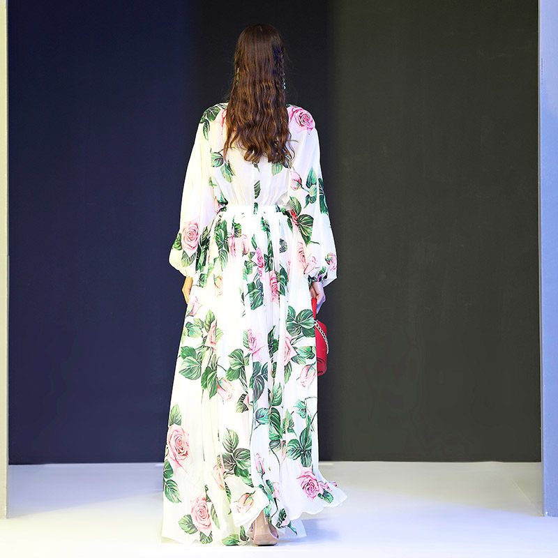 高端轻奢度假印花大摆长裙春秋夏女装弹力收腰轻盈飘逸雪纺连衣裙,淘宝优惠券,粉丝福利购,淘宝优惠卷