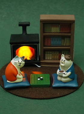 复古日系猫咪家具娃屋壁炉小摆件