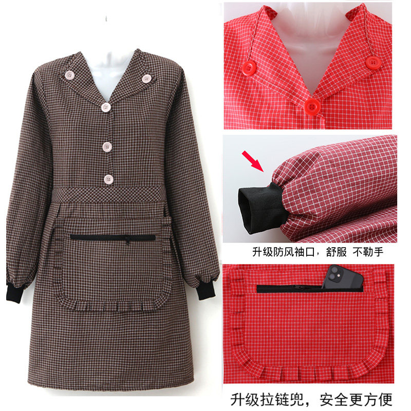 长袖翻领围裙拉链兜棉布女士家用长袖罩衣厨房做饭漂亮时尚工作服,淘宝优惠券,粉丝福利购,淘宝优惠卷