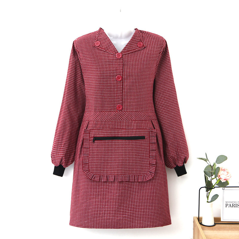 长袖翻领围裙拉链兜棉布女士家用长袖罩衣厨房做饭漂亮时尚工作服,淘宝优惠券,粉丝福利购,淘宝优惠卷