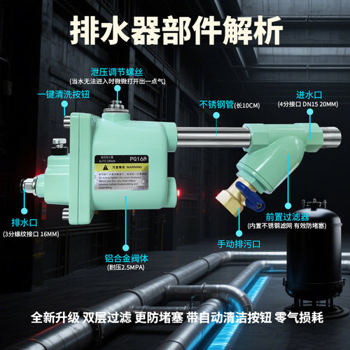 零气损免接电PG168空压机自动排水器储气罐气泵通用大排量排水阀 - 图1