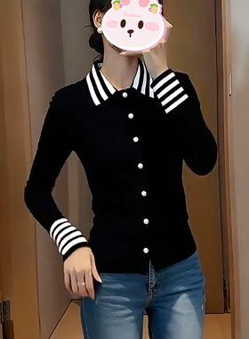 设计感POLO领针织开衫女2