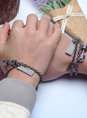 欧美风杠铃健身钛钢运动手饰品