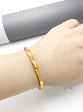 越南沙金手镯男女古法传承镀金闭口手环久不掉色时尚情侣素圈镯子