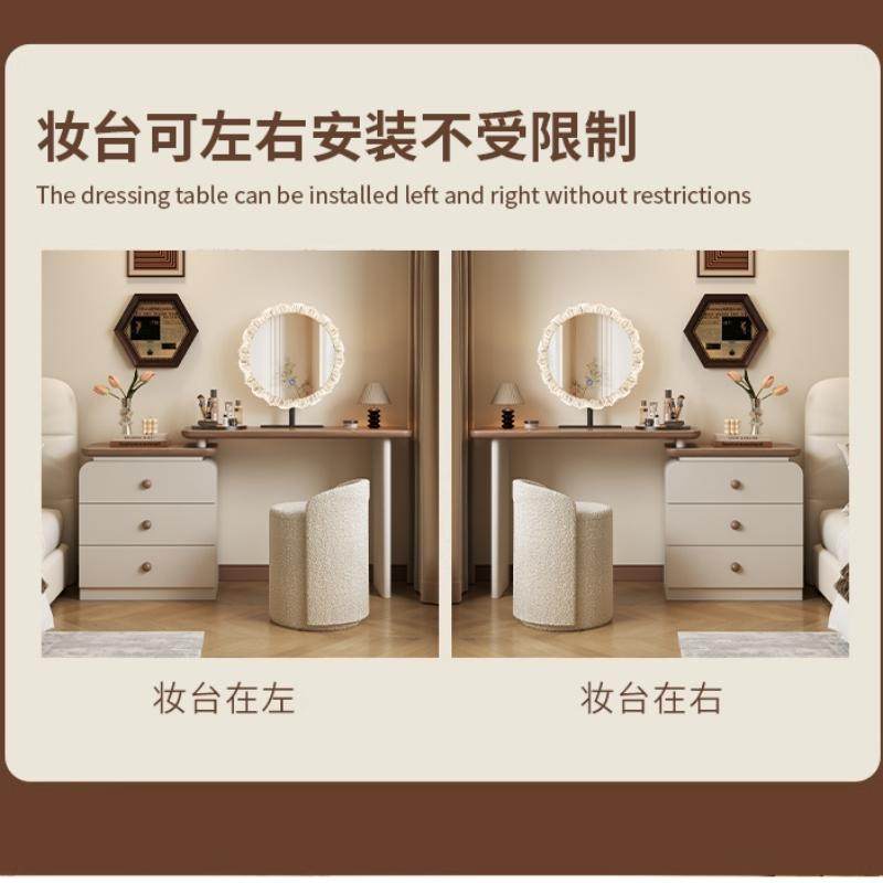 中古奶油风实木烤漆梳妆台卧室现代简约床尾复古化妆桌斗柜一体 - 图1