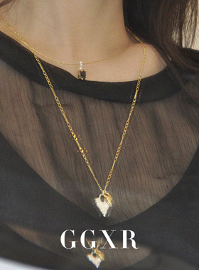 GGXR 925银 复古熔岩爱心项链长款项链链 通勤高级锁骨链