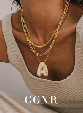 GGXR 海莉同款26字母镶嵌满钻锆石项链锁骨链明星同款显瘦可叠戴