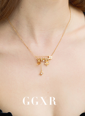 【新品】GGXR 925银多种戴法可拆卸鸢尾花黄水晶项链毛衣链
