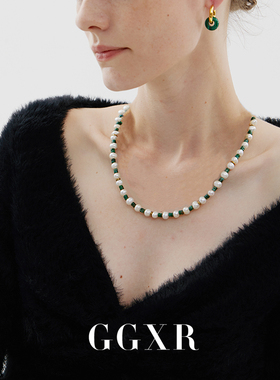 GGXR绿色帝皇石拼接天然珍珠项链