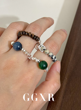 GGXR 925银碎银子天然石串珠戒指 简约百搭指环