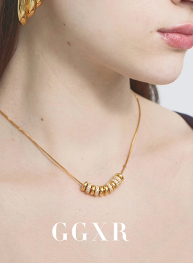GGXR 欧美18K金灵动珠珠镶钻移动项链时尚简约毛衣链