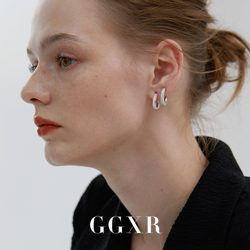 GGXR 欧美微镶锆石圆圈耳夹感百搭气质耳环耳扣闪钻无耳洞 - 图0