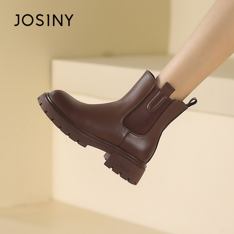 卓诗尼女短筒靴撤柜正品个性复古切尔西靴圆头厚底显腿长百搭烟管,淘宝优惠券,粉丝福利购,淘宝优惠卷