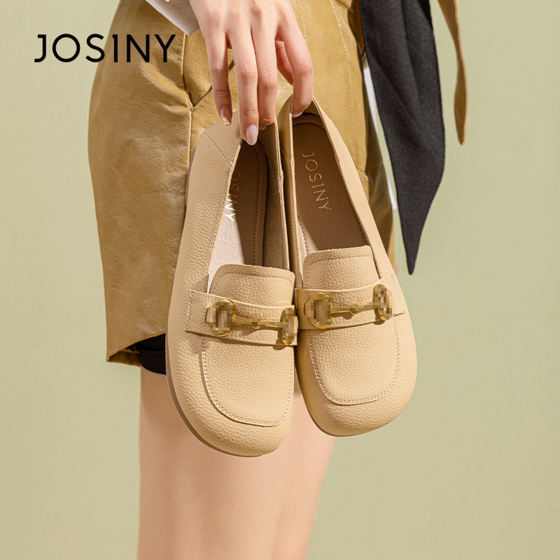 卓诗尼春秋季新款女士单鞋子圆头平底浅口一脚蹬乐福鞋休闲时装潮,淘宝优惠券,粉丝福利购,淘宝优惠卷