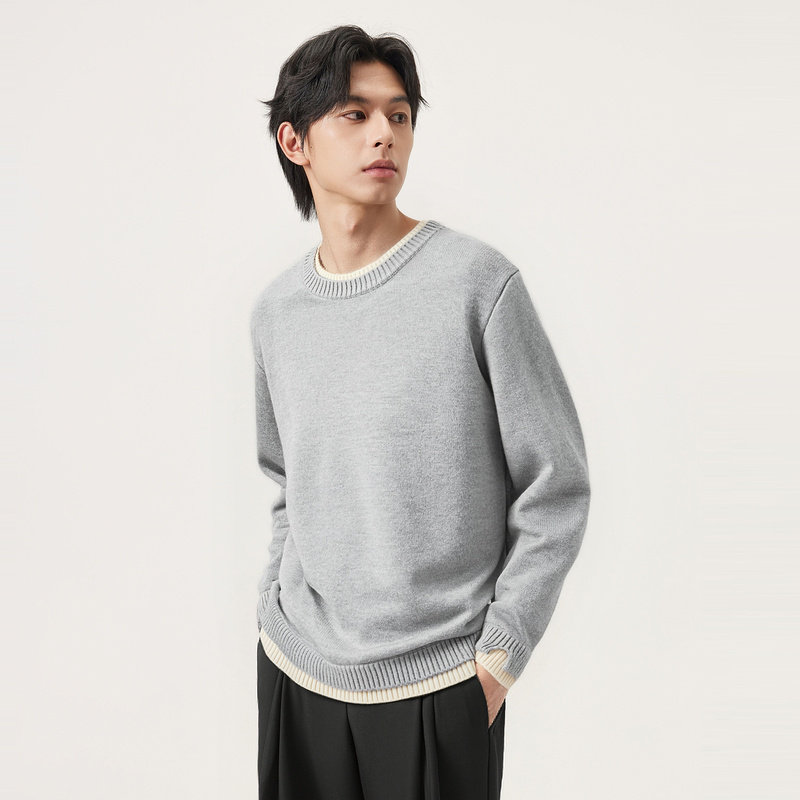 gxg.jeans男装 假两件休闲时尚打底圆领毛衣针织衫 25年冬新品,淘宝优惠券,粉丝福利购,淘宝优惠卷