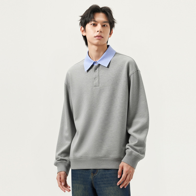 Gxg.jeans men's two-color fake two-piece simple fashionable loose lapel sweatshirt for men spring and autumn hot sale