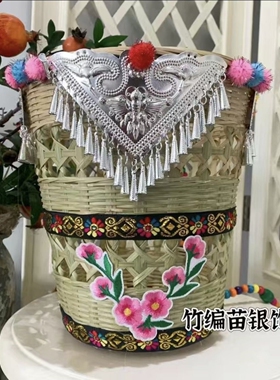 成人儿童手工竹编背篓抖音摄影道具民族舞蹈表演
