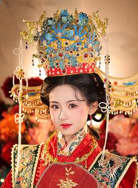 龙凤瑶原创九龙九凤冠新娘头饰明制汉服婚服发冠中式婚礼结婚大冠