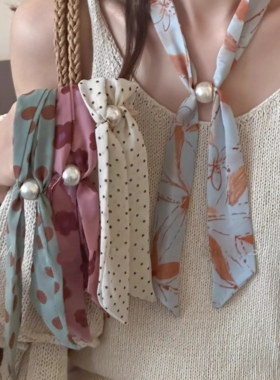 复古风设计感串珠丝巾女可调节新款时尚布艺锁骨链系脖氛围感领巾