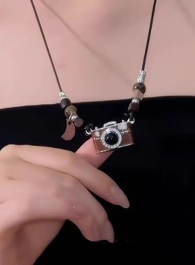 复古棕色相机吊坠项链女款