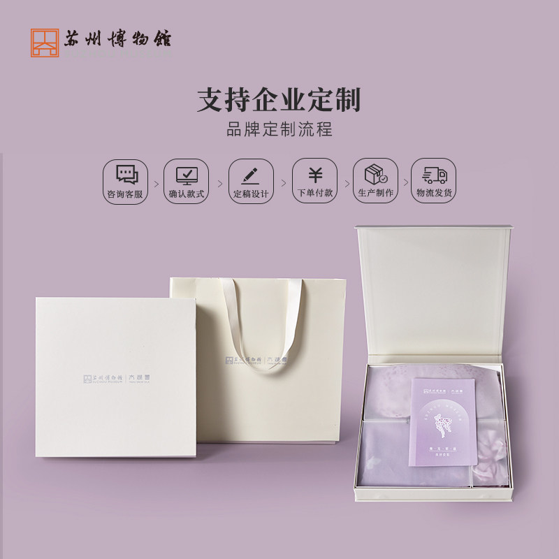 苏州博物馆太湖雪联名烟笼紫藤真丝套装发圈眼罩丝绸伴手毕业礼物