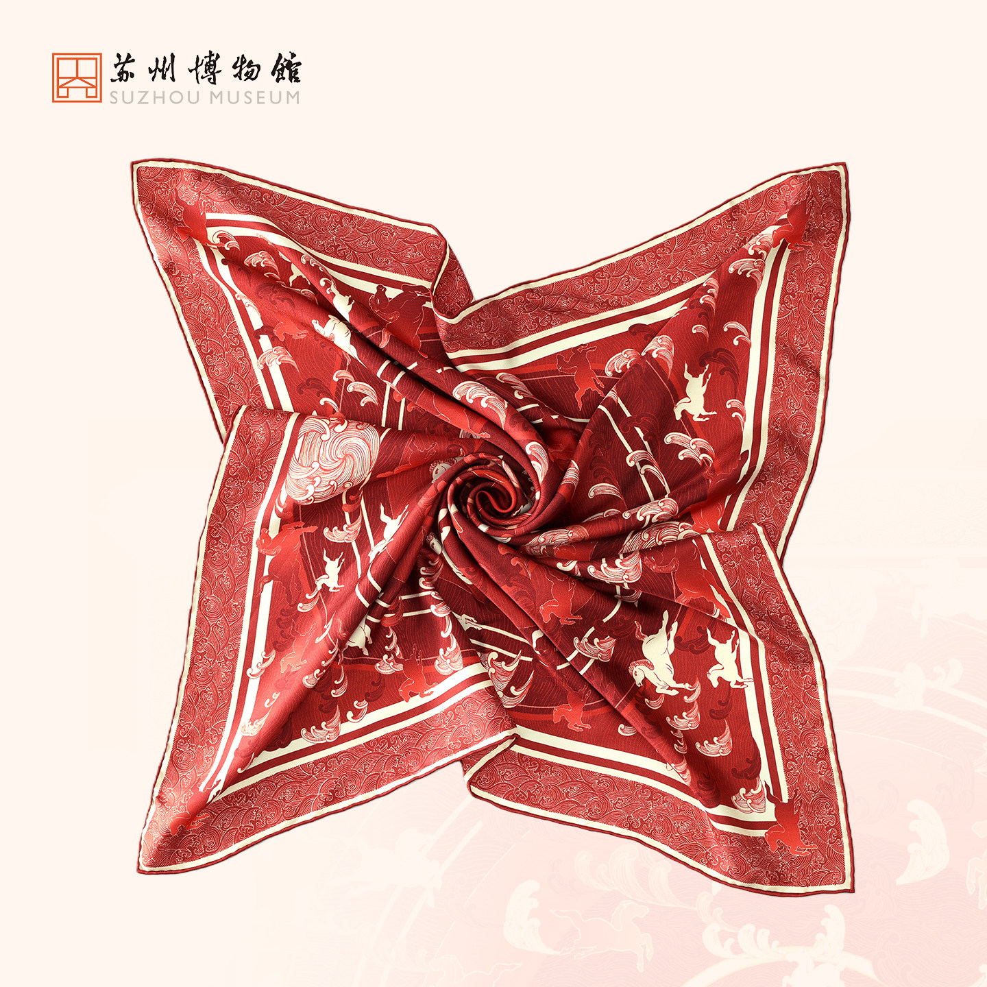 苏州博物馆马跃新程方巾桑蚕丝真丝丝巾礼盒马年伴手礼本命年礼物