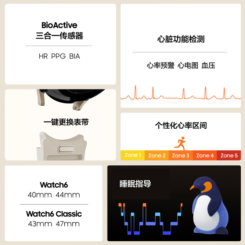 【顺丰速发】三星Galaxy Watch6 智能运动手表 蓝牙通话 ECG心电图分析 男款女款血压监测青少年运动防水血氧