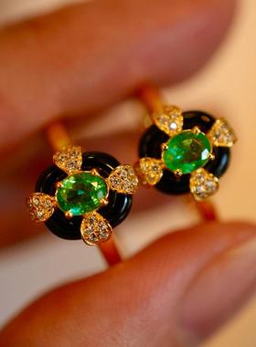 法式复古仿真天然祖母绿戒指女