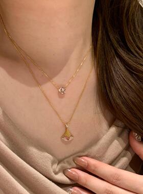 法式复古粉红刚玉拉丝小裙子项链