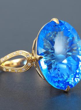 高端鸟巢切工鸽子蛋彩宝开口戒指