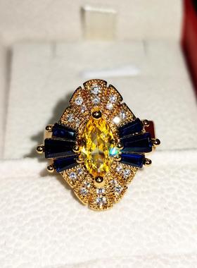 法式复古马眼形状黄色锆石法棍