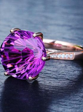 韩版高端热卖六爪紫水晶戒指气质