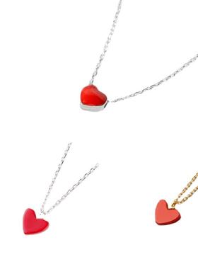 镀925纯银小红心项链女爱心红色