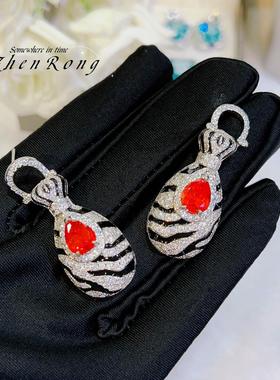 摩登复古斑马纹红宝石套装欧美