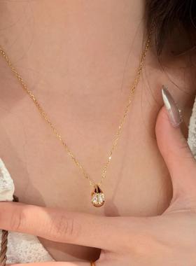 vintage中古金色镶钻锆石小水滴